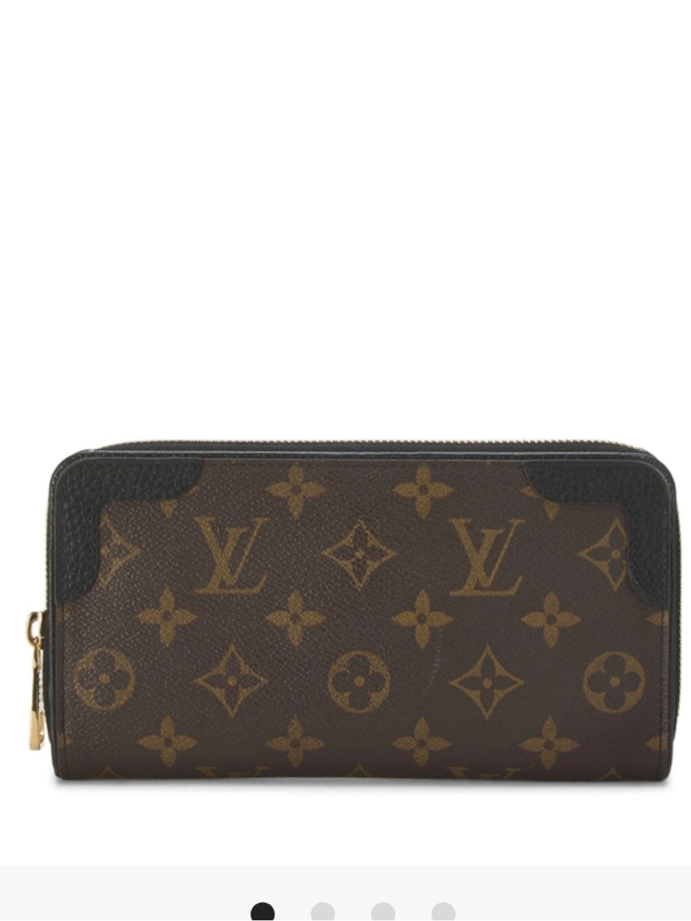 Louis Vuitton Monogram Zip Wallet with Black Trim and Gold Hardware